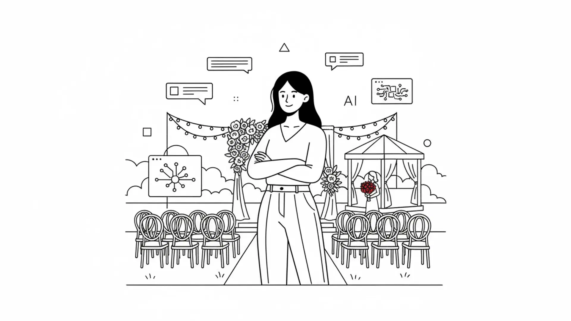 Illustration for "AI Tools for Wedding Venues: 2025 Owner's Guide" highlighting Wedding venues lose 1 in 4 inbound calls and 23% of web leads go unanswered. Her...