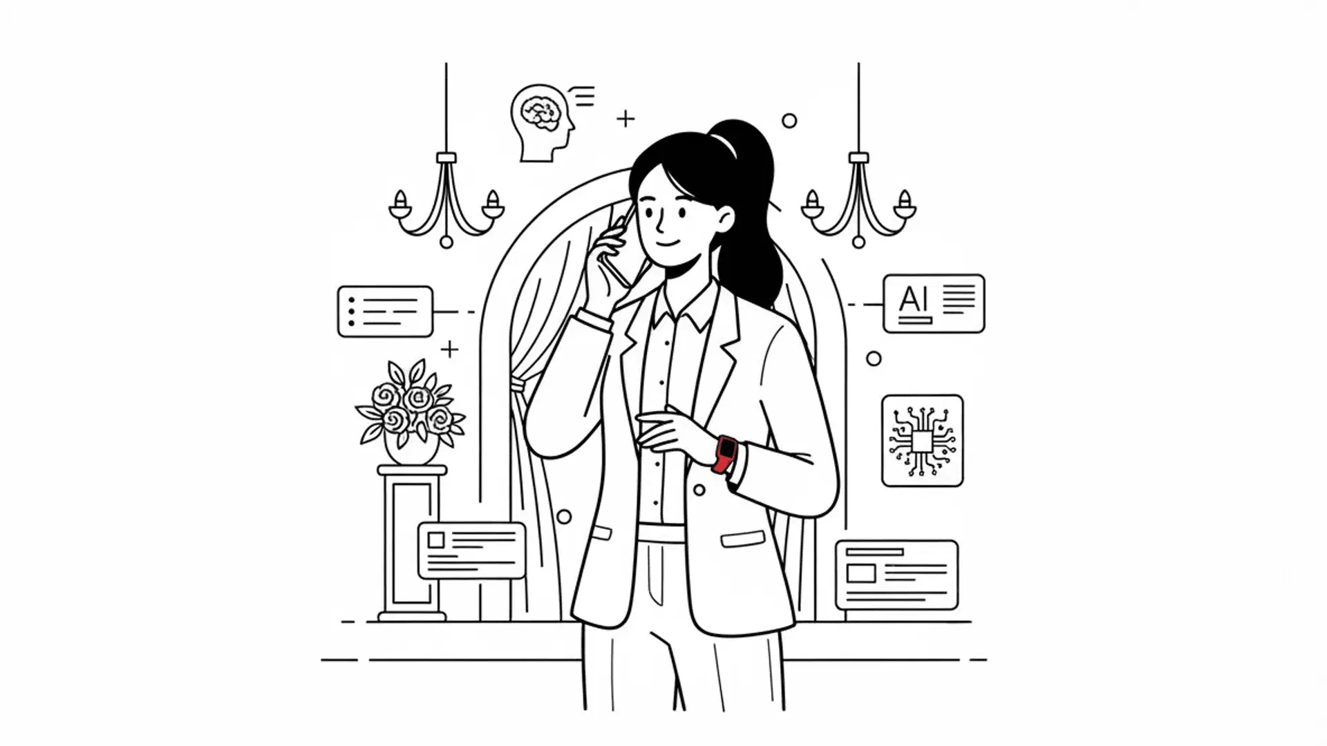 Illustration for "AI vs Human Receptionist for Wedding Venues" highlighting Up to 85% of couples whose calls go unanswered never call back—and most venues m...