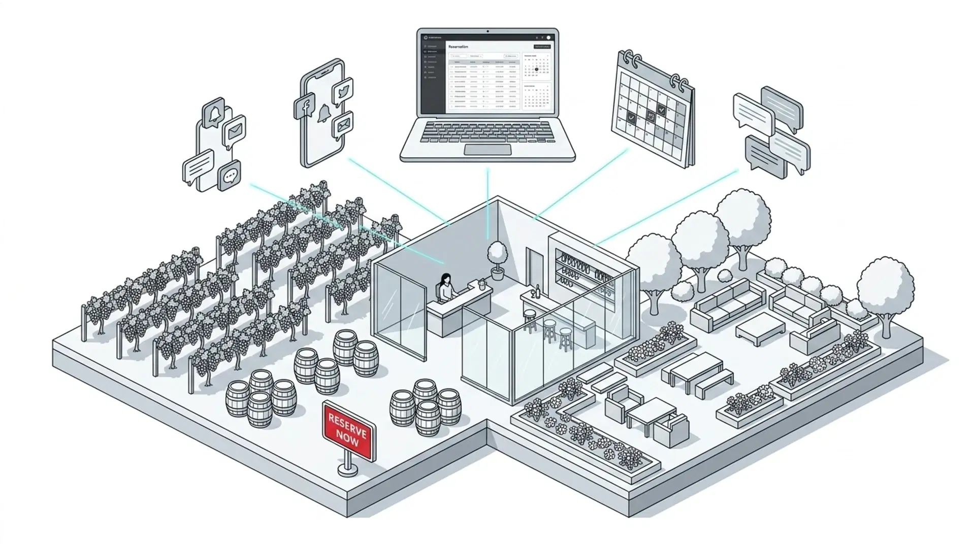 Illustration for "Best AI Sales Assistant for Wineries in 2026" highlighting We compared the 8 tools wineries actually use in 2026 to handle tasting reservat...