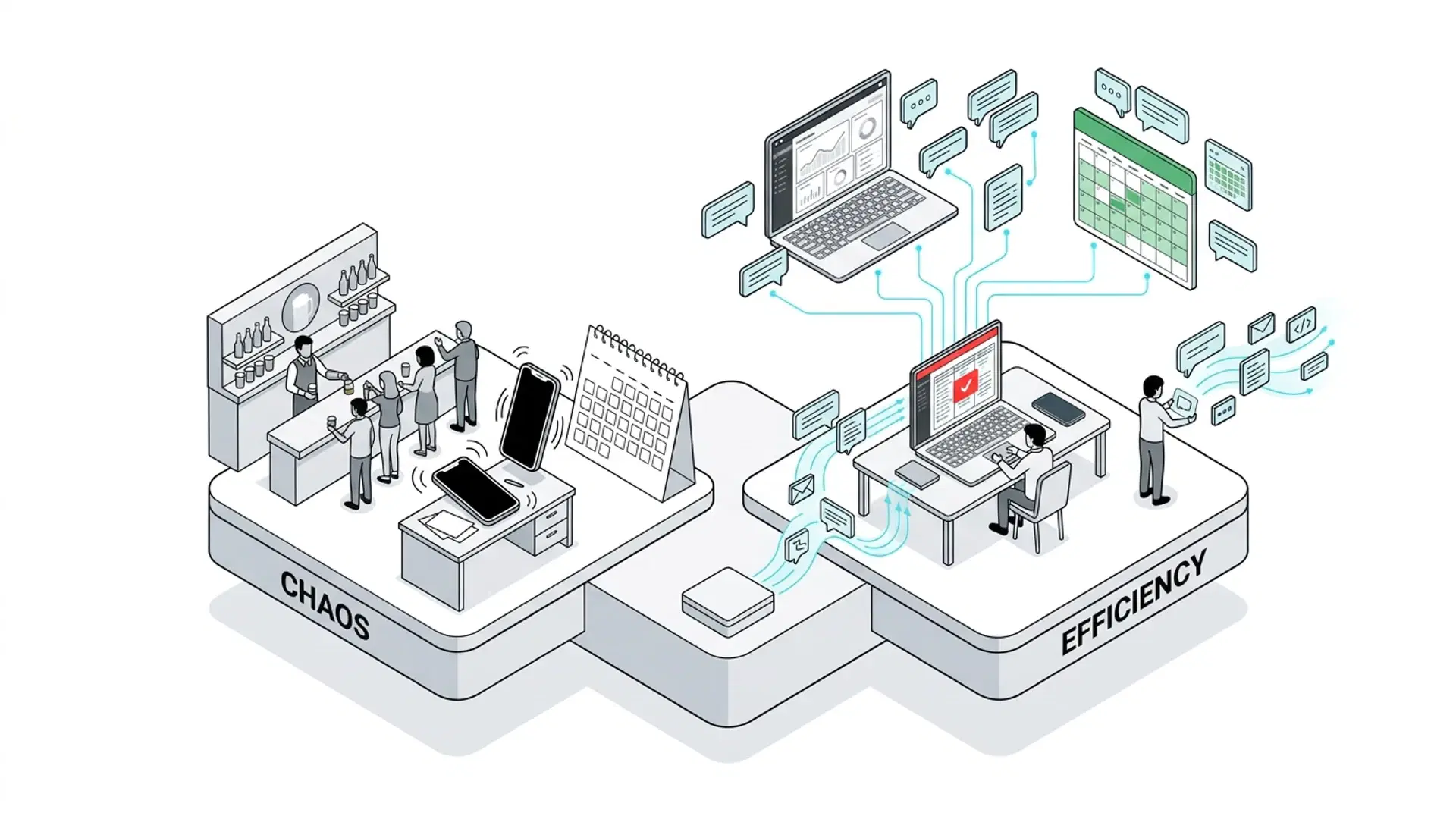 Illustration for "Brewery & Distillery Tour Bookings: AI That Handles Every Inquiry" highlighting Your taproom host is pouring flights for 30 visitors while the phone rings with...