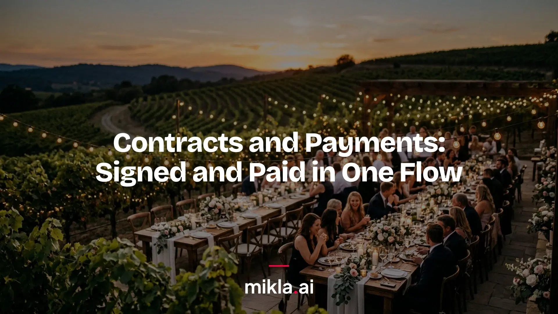 Illustration for "Contracts and Payments: Signed and Paid in One Flow" highlighting The verbal yes is the easy part. Miklas new Contracts and Payments fills your co...