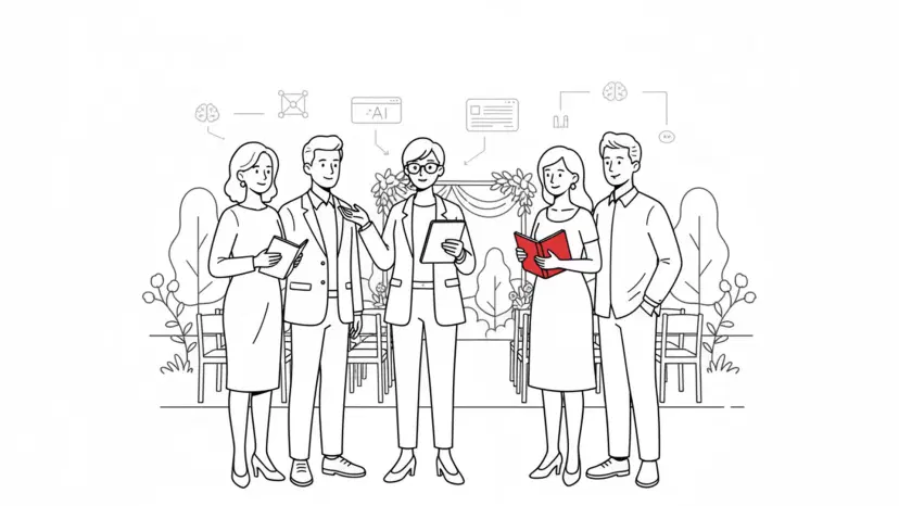 Illustration for "How to Use ChatGPT to Create Wedding Venue Contracts: A Complete Guide for AI-Powered Contract Management" highlighting Its Wednesday afternoon when Jessica, who manages a barn venue in upstate New Yo...