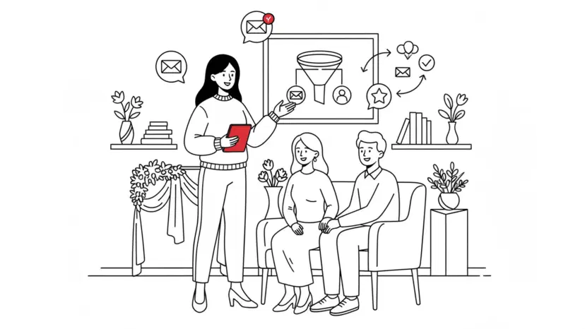 Illustration for "The Venue Manager's Guide to Automated Tour Scheduling & Instant Lead Response" highlighting * Responding to a new wedding lead within one minute increases conversion by 391...