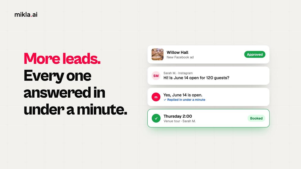 Mikla in 31 seconds: find customers, answer every lead, book the appointment