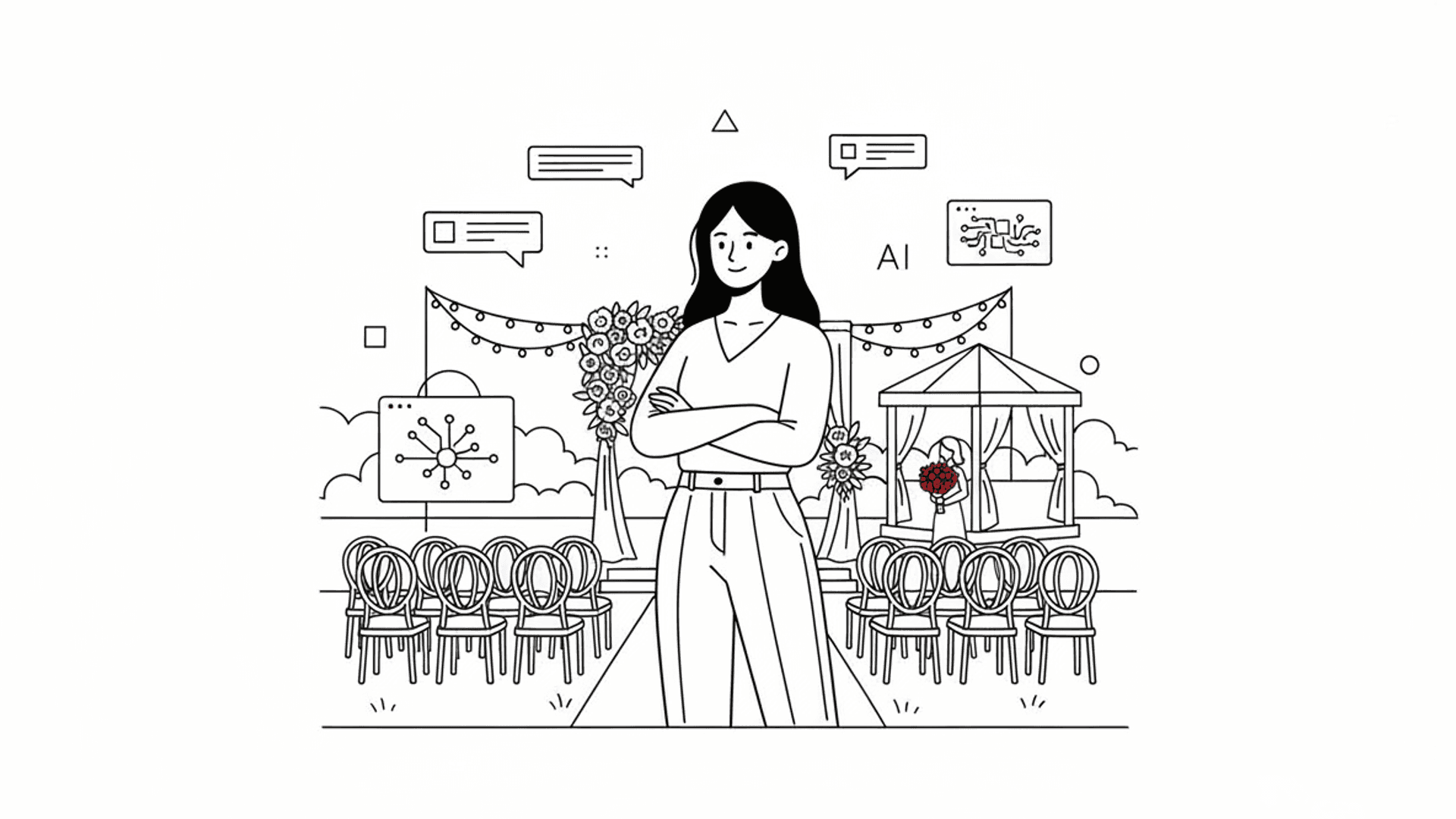 Illustration for "AI Tools for Wedding Venues: 2025 Owner's Guide" highlighting Wedding venues lose 1 in 4 inbound calls and 23% of web leads go unanswered. Her...