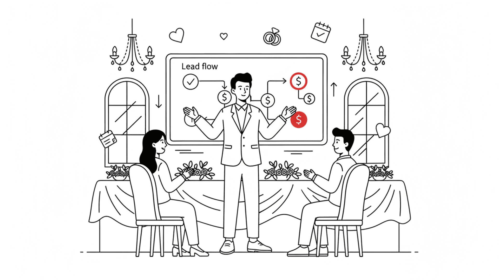 Illustration for "Capture 24/7 Wedding Venue Leads After Hours" highlighting The couples browsing your website at 11 PM are the same ones booking tours with...