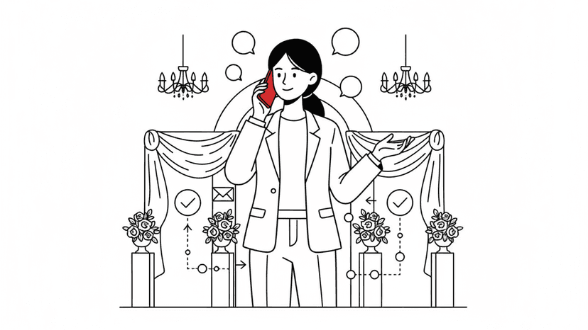 Illustration for "Double Venue Revenue by Fixing Lead Response Time" highlighting Most wedding venues lose half their inquiries to slow responses and missed calls...