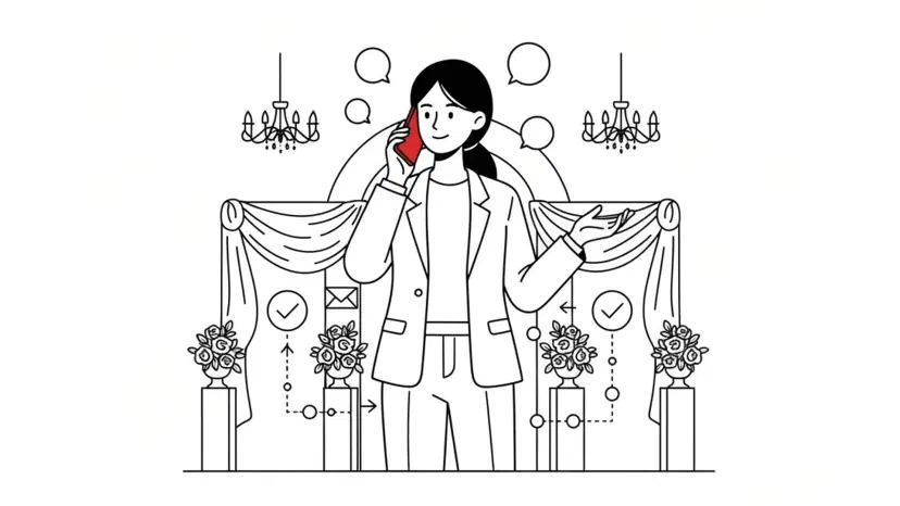 Illustration for "Double Venue Revenue by Fixing Lead Response Time" highlighting Most wedding venues lose half their inquiries to slow responses and missed calls...