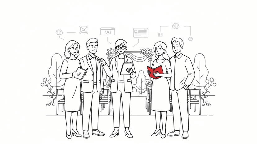 Illustration for "How to Use ChatGPT to Create Wedding Venue Contracts: A Complete Guide for AI-Powered Contract Management" highlighting Its Wednesday afternoon when Jessica, who manages a barn venue in upstate New Yo...