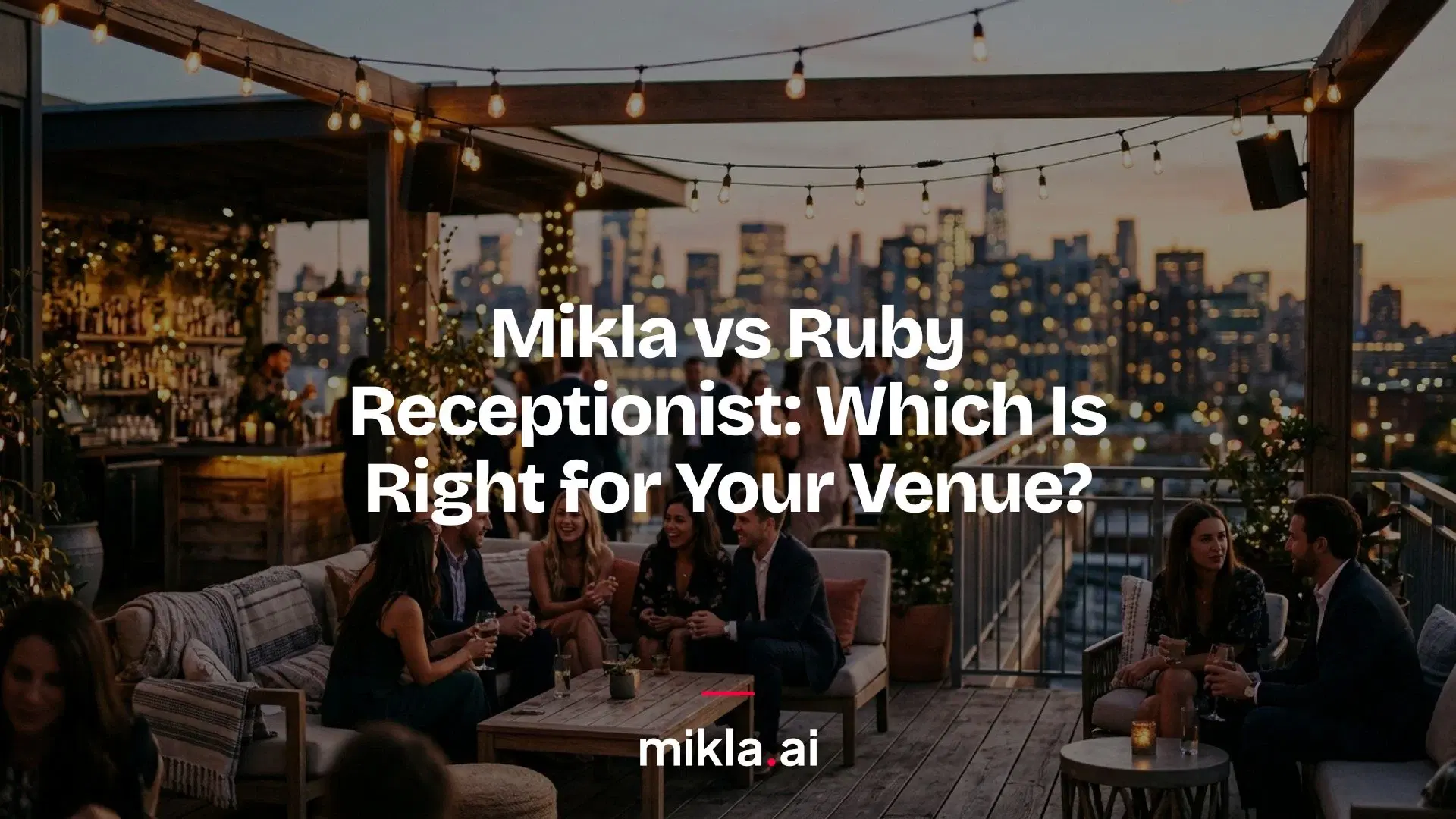 Illustration for "Mikla vs Ruby Receptionist: Which Is Right for Your Venue?" comparing a live virtual receptionist service with an AI sales assistant for venues.