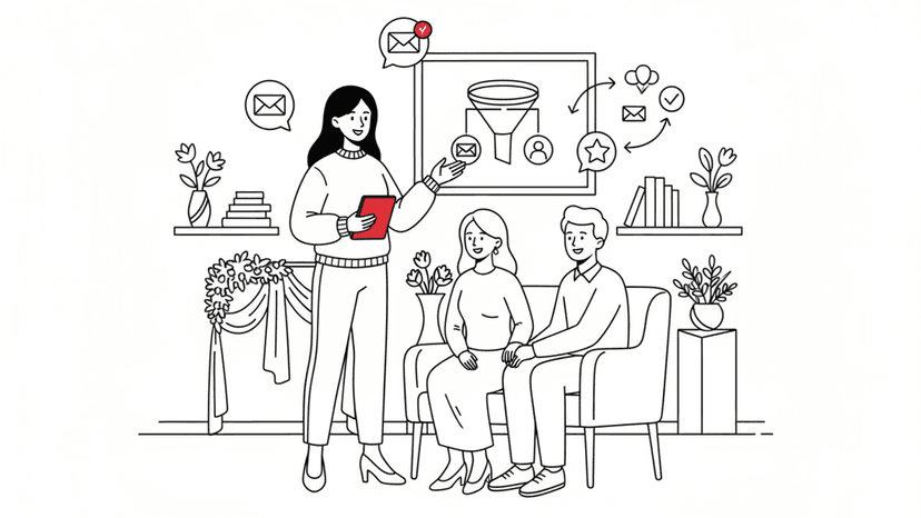 Illustration for "The Venue Manager's Guide to Automated Tour Scheduling & Instant Lead Response" highlighting * Responding to a new wedding lead within one minute increases conversion by 391...