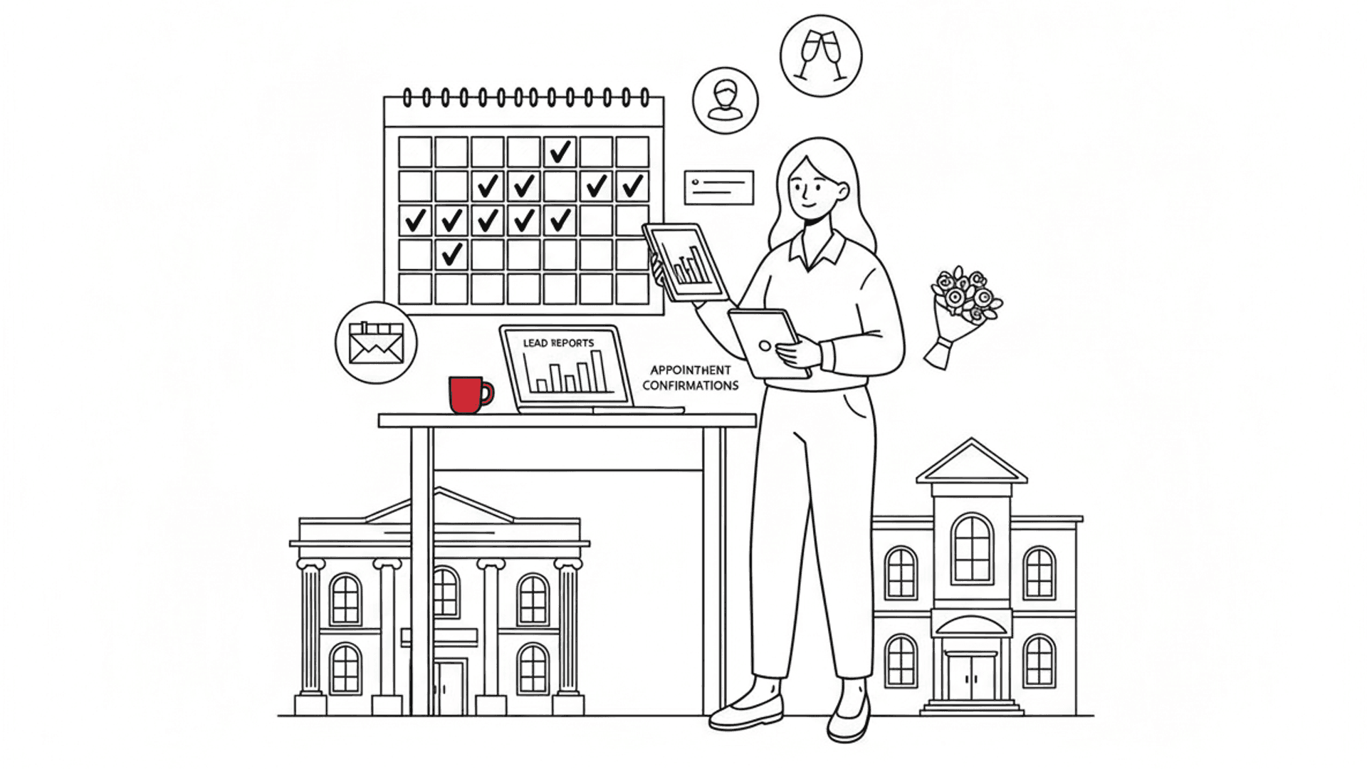 Illustration for "Wedding Venue Open House: Fill Your Calendar Fast" highlighting Your open house can generate dozens of qualified leads in a single day—but only...