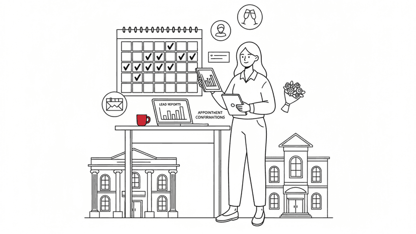 Illustration for "Wedding Venue Open House: Fill Your Calendar Fast" highlighting Your open house can generate dozens of qualified leads in a single day—but only...