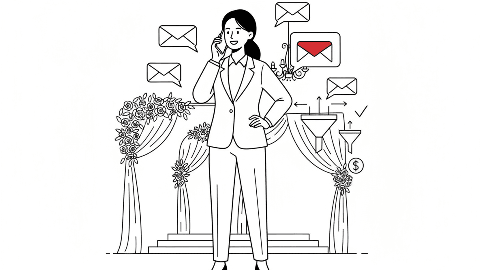 Illustration for "Wedding Venue SEO: Rank #1 by Fixing Lead Response" highlighting Most venues lose the SEO game after the click - when 85% of missed calls never r...