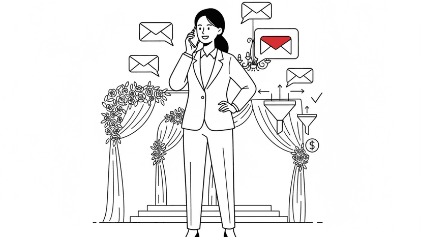 Illustration for "Wedding Venue SEO: Rank #1 by Fixing Lead Response" highlighting Most venues lose the SEO game after the click - when 85% of missed calls never r...