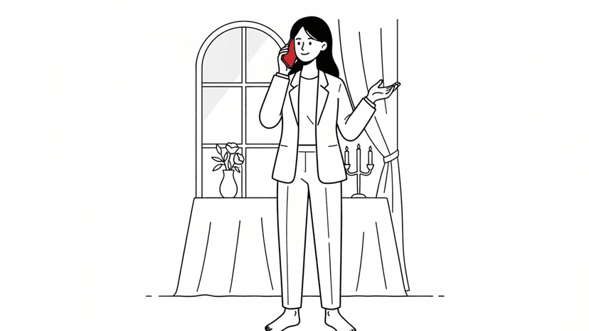 Wedding coordinator confidently managing calls in a beautiful venue space, illustrating the efficiency of AI-powered lead management for wedding venues